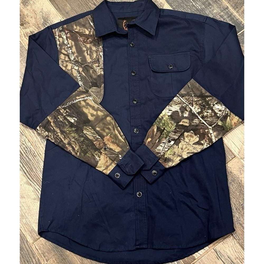 New $70 Tallwoods Long Sleeve Button Hunting Shirt Mens Blue Mossy Oak Camo L